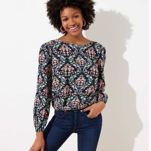 LOFT Floral Paisley Wrap Back Top XL NWT Long Sleeve Blouse Boho Chic